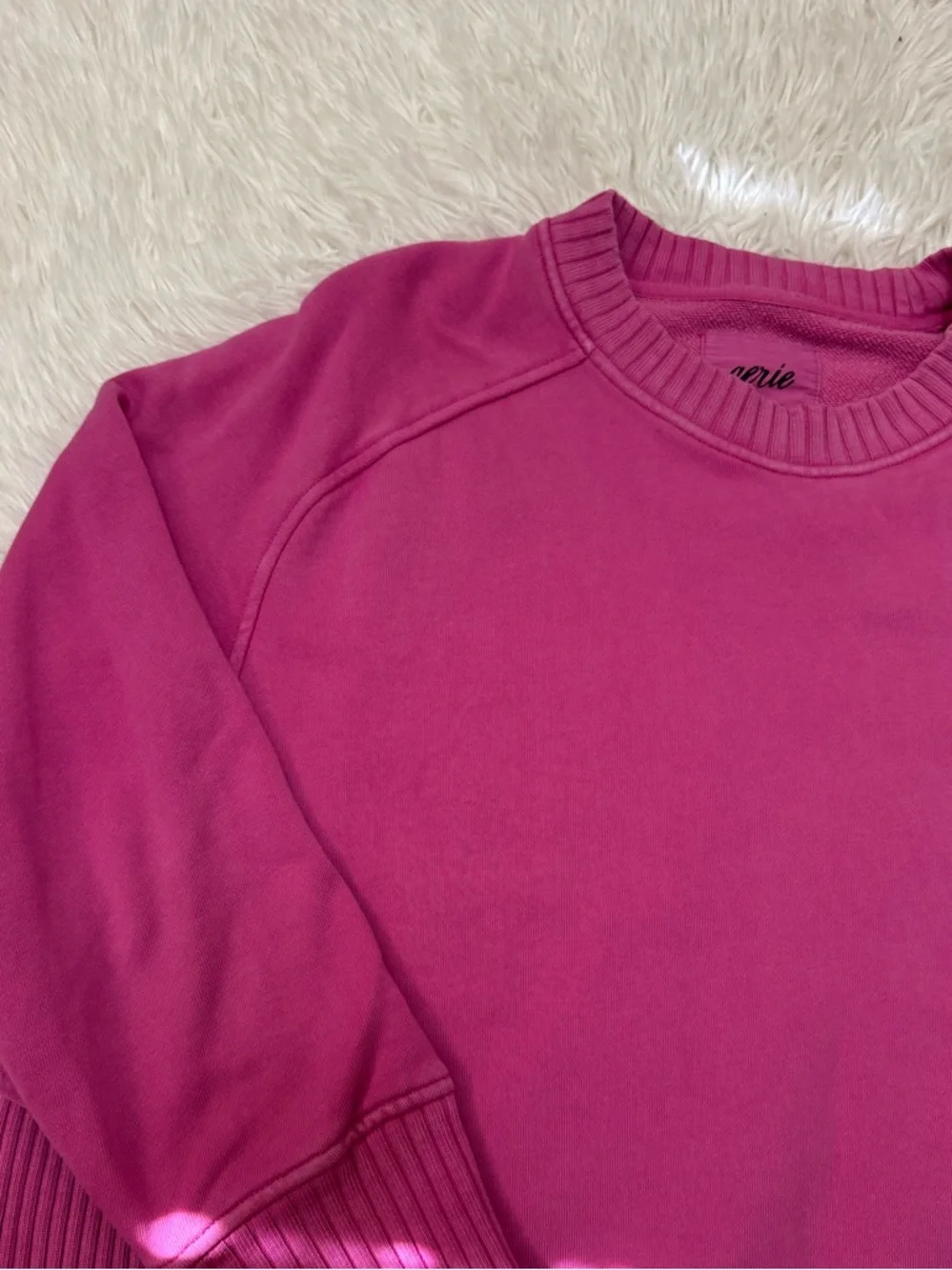 Aerie Down-To-Earth Crew Sweatshirt Bright Pink Women’s Aerie Crewneck Sweater
